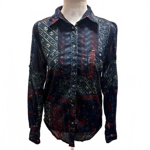 Ralph Lauren Bluse Baumwolle Ikat Patchwork Knopfleiste M - Bild 1 von 6