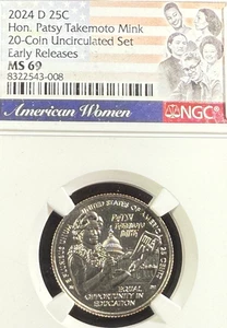 2024 D HON. PATSY TAKEMOTO MINK AMERICAN WOMEN QUARTER EARLY RELEASE NGC MS69 - Picture 1 of 2