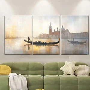 3pcs Misty Morning Scene with Gondolas Metal Print Ready to Hang Art - Picture 1 of 7