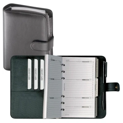 bind Planer Termine Kunstleder ohne Kalender schwarz DIN A6 Druckknopf 6-Ring - Bild 1 von 3