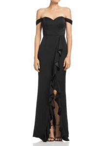 Bariano Edie Kleid Größe Medium schwarz Rüschen vorne schulterfrei $ 318 neu mit Etikett - Bild 1 von 10