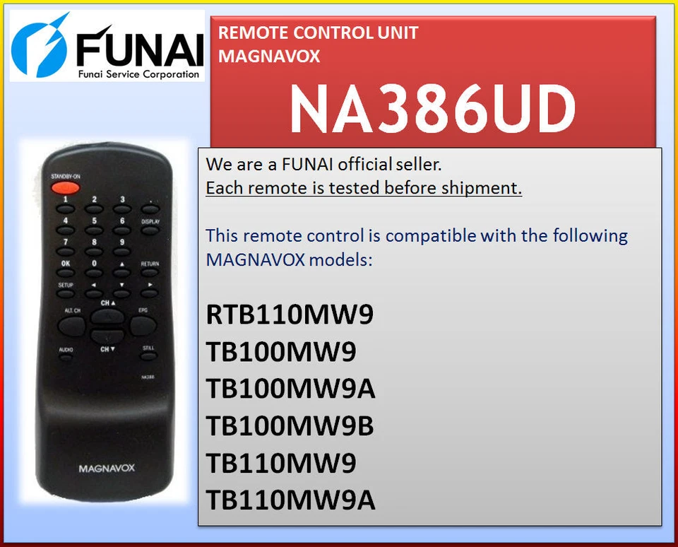 NEW MAGNAVOX REMOTE NA386UD TB100MW9 TB100MW9A TB100MW9B TB110MW9, TB110MW9A - Image 1 of 1
