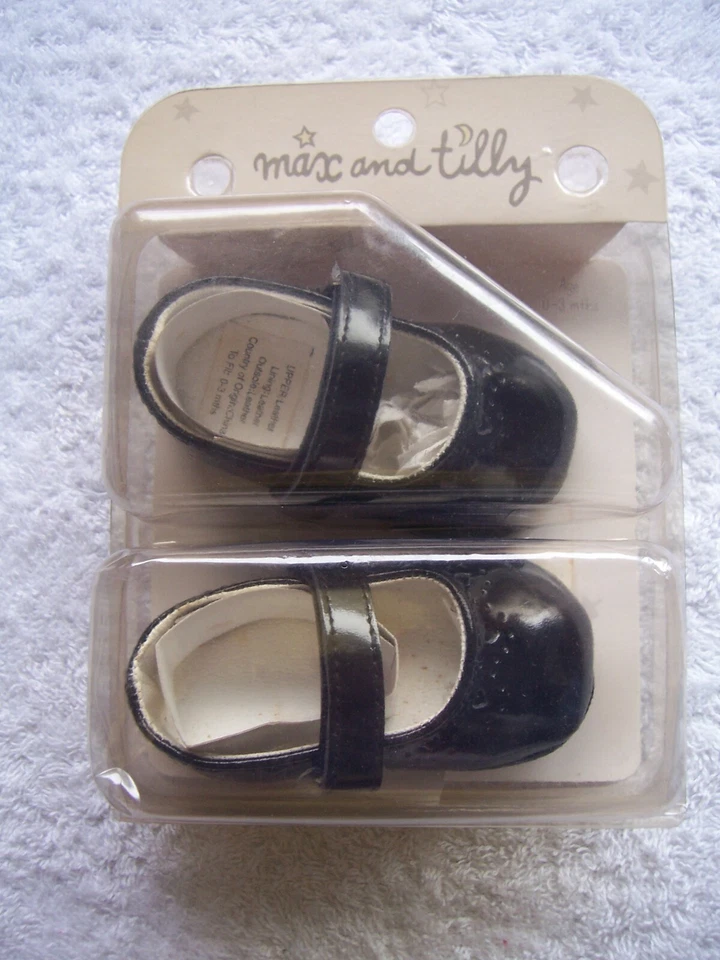 BNIP Baby Girl's Max & Tilly Black Leather Soft Soled Shoes Size 2 - image 1 of 1