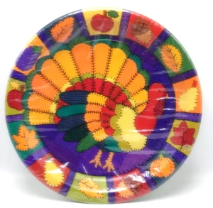 Herbst Erntedankfest Party 8 Pappteller 10" Türkei Blätter Quilt - Bild 1 von 2