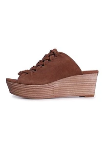 MICHAEL KORS Westley Slide 7.5 Suede Sandal Dark Caramel Platform Wedge Open Toe - Picture 1 of 4