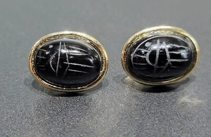 14K Yellow Gold Vintage Black Onyx Push Back Butterfly 3.5g Stud Earrings - Picture 1 of 8