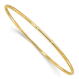 14k Yellow Gold 2.00mm Diamond-Cut Polished Slip On Bangle Bracelet - Picture 1 of 7