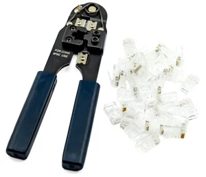 Herramienta de engarce PTC RJ45 | Cat 5 5e 6 | Incluye 30 cabezales de conector RJ45 - Imagen 1 de 5