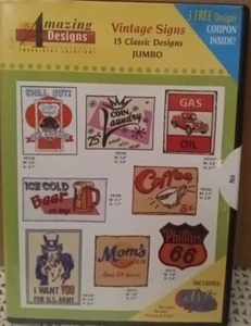 Amazing Designs Embroidery Design CD Vintage Signs 15 Classic Designs Jumbo 2008 - Picture 1 of 5