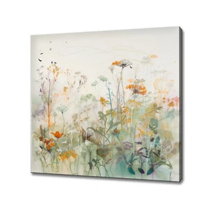 Campo di Primavera Fiori Selvatici Colorati Acquerello Stile Quadro Stampa su Tela - Foto 1 di 7