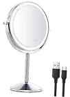  Lighted Makeup Mirror, Rechargeable Stand Up Mirror, 8" Double Sided 1x/10x 
