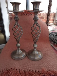 Vintage Candle Holders sticks metal open twist stem x 2 - Picture 1 of 7
