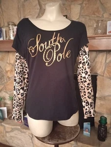 SOUTH POLE GRAPHIC T SHIRT XXL WOMEN GOLD STUDDED EMBELLISHED SPARKLE RAGLAN TOP - Picture 1 of 7