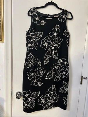 Amanda Smith Women’s Sz 12 Floral Print Dress Black White Classic Business Lined - Image 1 of 4