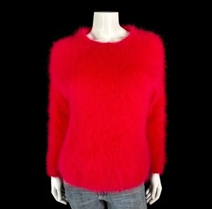 80% Angora flauschiger Vintage roter Langarm Pullover Pulli 40 im Brustbereich - Bild 1 von 10