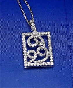 STERLING SILVER PAVE SET WHITE CZ RECTANGULAR PENDANT, W/18" CHAIN - Picture 1 of 2