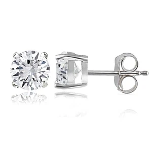 Sterling Silver Created White Sapphire 6mm Round-Cut Solitaire Stud Earrings - Picture 1 of 7