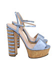 Gucci Women's Blue Leather Platform Sandals With Ankle Strap By Gucci In Blue