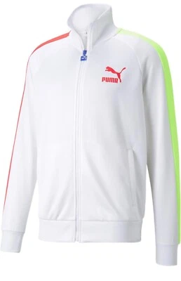 PUMA Mens Iconic T7 Athletic Outerwear Casual - White Neon Orange Green - Size S - Image 1 of 3