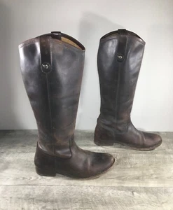 Women's Frye #77153 Melissa Button Distressed Leather Riding Biker Boots 6.5 - Picture 1 of 10
