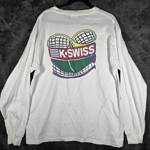 Camisa vintage de la Selección Nacional de Tenis Suiza K XL puntada única manga larga blanca - Imagen 1 de 10