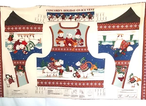 1 Panel Holiday on Ice Christmas Vest Bears Skating Crafts Sewing - Picture 1 of 12