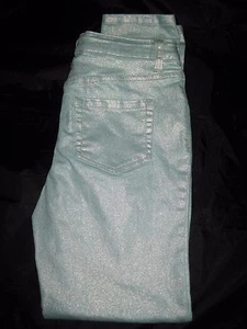 Cat & Jack Girls Jeans Super Skinny Shiny Mint Green Size 14 Adjustable Waist  - Picture 1 of 8