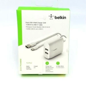 Belkin Boost Charge Dual USB-A Wall Charger 24W with Cable (WCE001dq1MWH) -[LN]™ - Picture 1 of 4