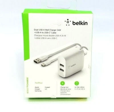 Belkin Boost Charge Dual USB-A Wall Charger 24W with Cable (WCE001dq1MWH) -[LN]™ - Image 1 of 4