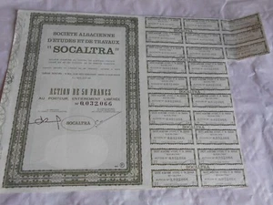 Vintage Aktienzertifikat Aktien Anleihen Aktionen SOCALTRA Work Studies 1963 Elsass - Bild 1 von 3