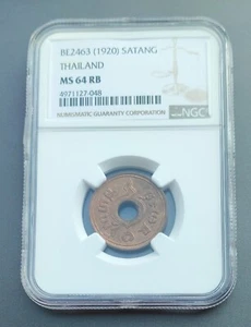 THAILAND 1 SATANG 2463 1920 "BIRMINGHAM MINT" RAMA VI BRONZE COIN NGC MS64RB - Picture 1 of 3