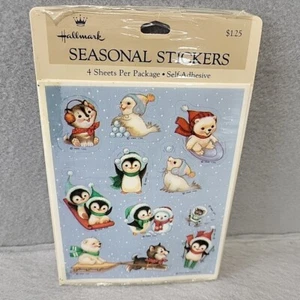 Vintage Hallmark Stickers Christmas Penguin Polar Bear Husky Dog NOS NIP - Picture 1 of 5