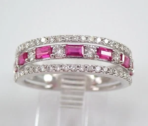 18K White Gold Ruby and Diamond Wedding Ring Anniversary Band Size 7.25 - Picture 1 of 6