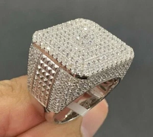 4.00 Ct Round Cut Simulated Diamond Cluster  Wedding Ring 14k White Gold Plated - Picture 1 of 4