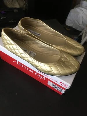 American Eagle Mujer Talla 7.5 Cassie Ballet Zapatos Elegante Planos Dorado Foto 1 de 4
