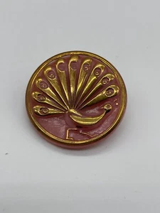 Beautiful Czech Glass Large Moonglow PEACOCK Button 1.5" PINK w Gold Luster - Picture 1 of 7