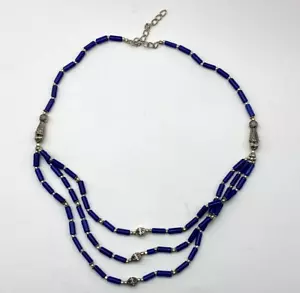 Vintage Sterling Silver 925 Necklace Lapis Lazuli Statement Layered 34.88g - Picture 1 of 9