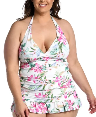 La Blanca Tummy Control Mystic Palms Ruffle Bandeau Swimsuit Plus Size-18W - Image 1 of 4