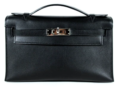 Bolso de Mano HERMES Noir Negro Cuero Rápido Asa Superior KELLY POCHETTE PHW Foto 1 de 4