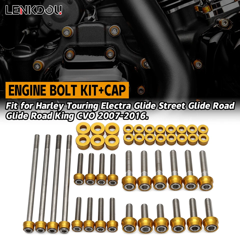 Stainlesss Screws Bolts Kit w/ Gold Cover For Harley Touring Electric Glide 07+ Foto 1 de 4