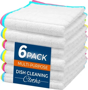6 Pack Microfibre Dish Cloths Multi Kitchen Cleaning Washing Up Microfiber Cloth - Picture 1 of 6