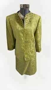NEW Tahari ASL LUXE Skirt Suit Size 14W Two Piece Set Green Embellished $280 New - Picture 1 of 24