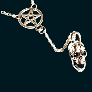 SILBER TOTENKOPF & UMGEKEHRTES PENTAGRAMM HALSKETTE Pentakel Satanischer Teufel Anhänger F2 - Bild 1 von 6