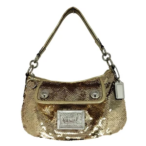 Coach Mohnblumen Pailletten 2WEGE Schultertasche Gold Metallic Crossbody Handtasche C1069-15381 - Bild 1 von 24