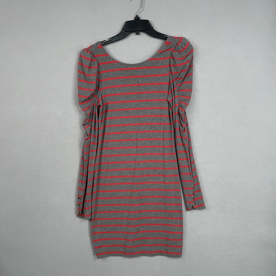 Juicy Couture Dress Womens Small Gray Red Stripe Ruched Y2K Emo Punk Mall - Image 1 of 4