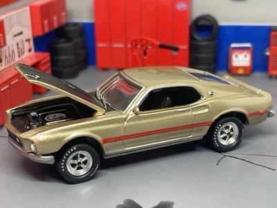 1969 69 Ford Mustang Mach 1 Champagne Gold Opening Hood 1/64 Scale - Image 1 of 4