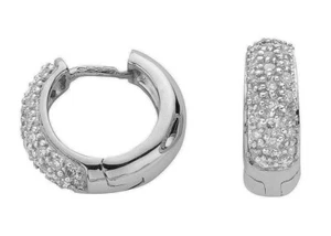 9CT HALLMARKED WHITE GOLD 0.42CT SI DIAMOND PAVE SET 14MM X 4MM HUGGIE EARRINGS - Picture 1 of 8