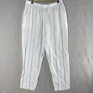 C&C California 100 % Leinen gestreifte Hose Damen Größe XL elfenbeinblau elastische Taille - Bild 1 von 8