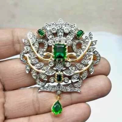 Broche de boda Art Deco de corte redondo de 3 quilates de moissanita real enchapado en oro amarillo de 14 quilates Foto 1 de 4