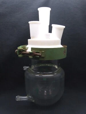 CHEMGLASS 300mL Vidrio Cubierta Recipiente Reacción Cuerpo Tapa Adaptadores y Abrazadera Chip Foto 1 de 4